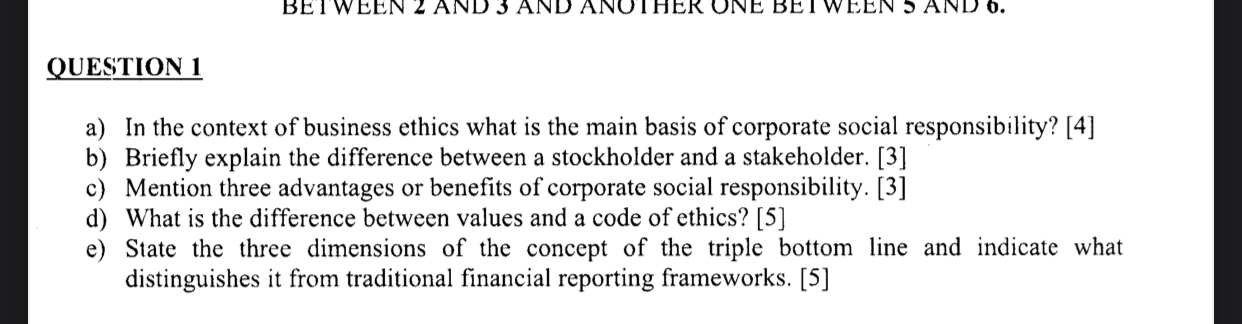 Solved QUESTION 1a) ﻿In the context of business ethics what | Chegg.com