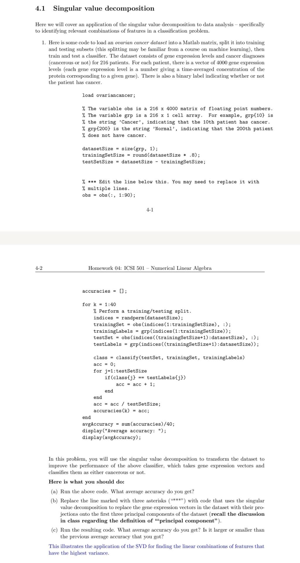 singular value decomposition application to analysis of experimental data