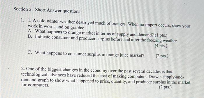 Solved Section 2. Short Answer questions 1. 1. A cold winter | Chegg.com