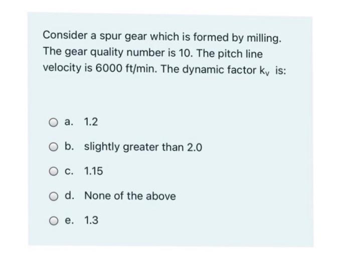 Solved Consider a spur gear which is formed by milling. The