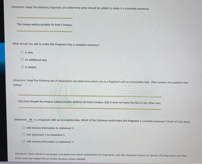 Directions: Read the following fragment and determine | Chegg.com