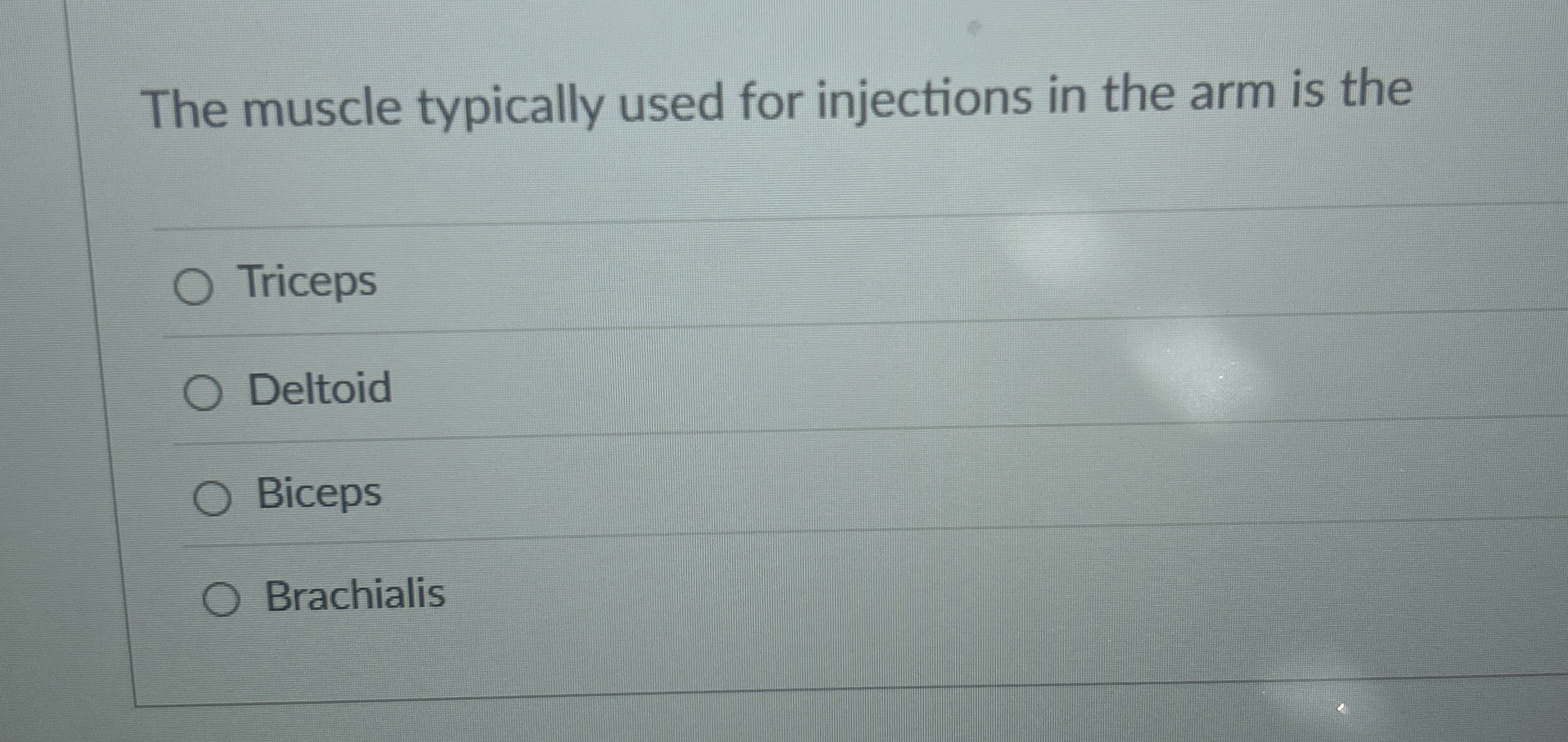 Solved The muscle typically used for injections in the arm