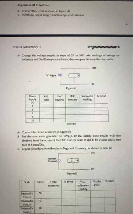 Solved Experimental Procedure 1. Connect the circuit as | Chegg.com