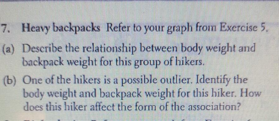 Solved 7. Heavy backpacks Refer to your graph from Exercise | Chegg.com