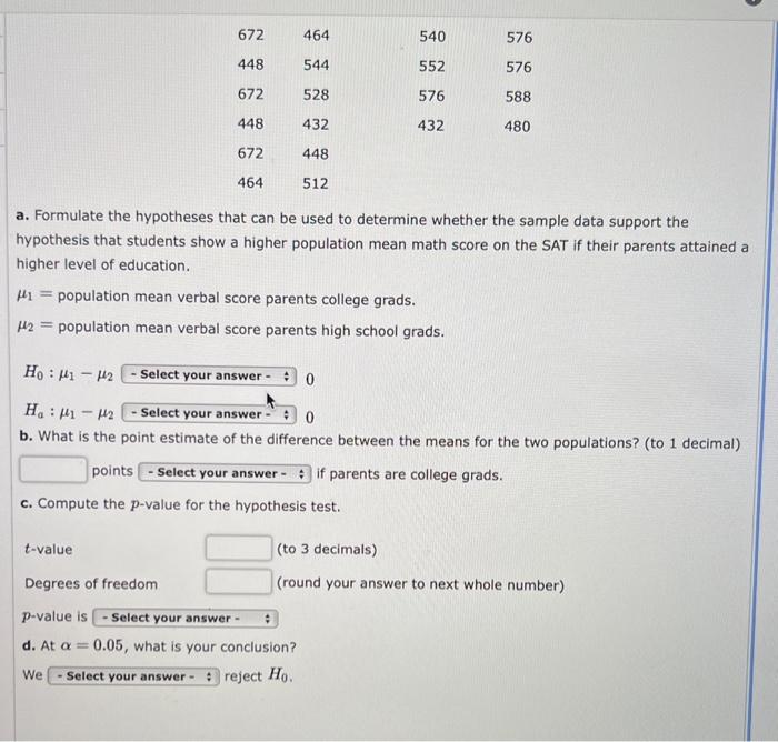 Answered: The College Board provided comparisons…