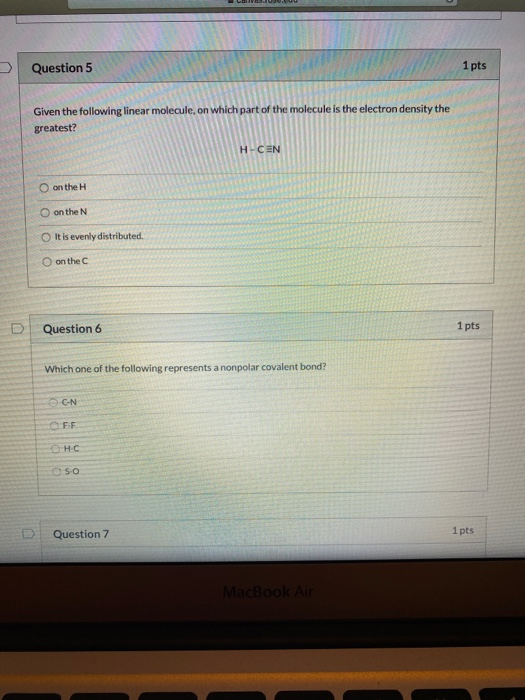 Solved Question 5 1 pts Given the following linear molecule, | Chegg.com