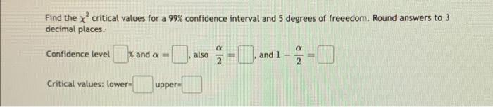 Solved Find the x² critical values for a 99% confidence | Chegg.com