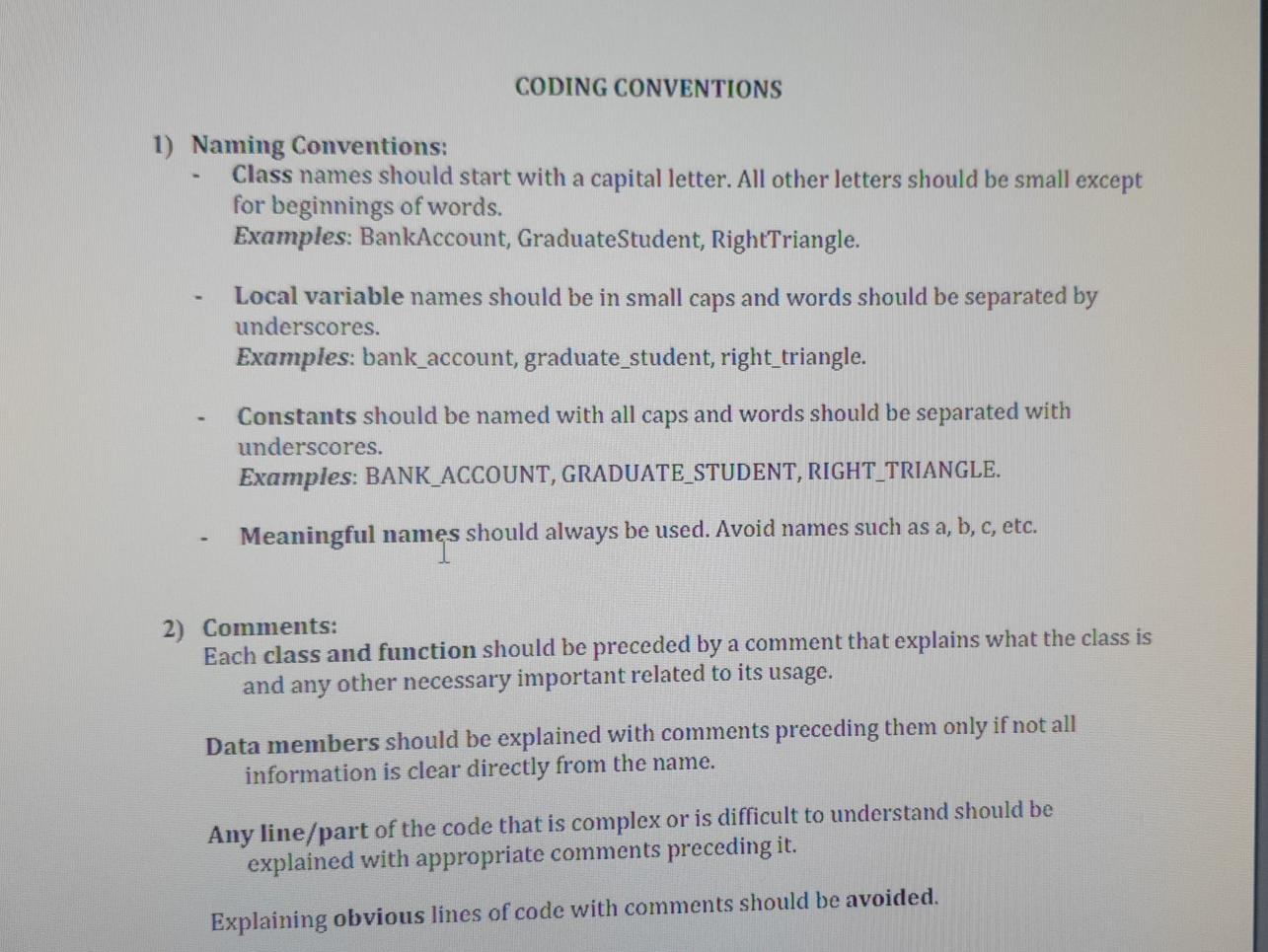 Solved CODING CONVENTIONS 1) Naming Conventions: Class names | Chegg.com