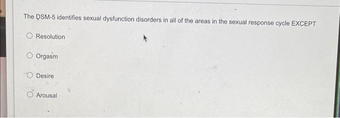 Solved The DSM 5 identifies sexual dysfunction disorders in