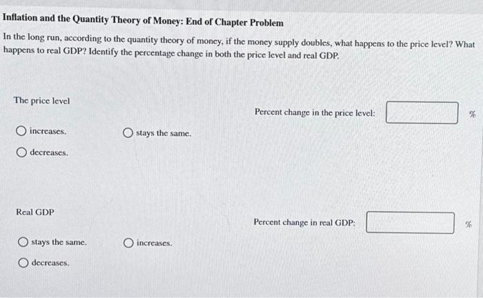 Solved Inflation And The Quantity Theory Of Money: End Of | Chegg.com