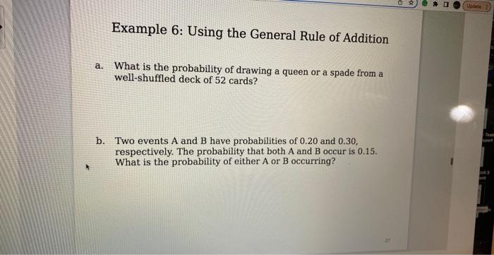 Solved Example 6: Using the General Rule of Addition a. What | Chegg.com