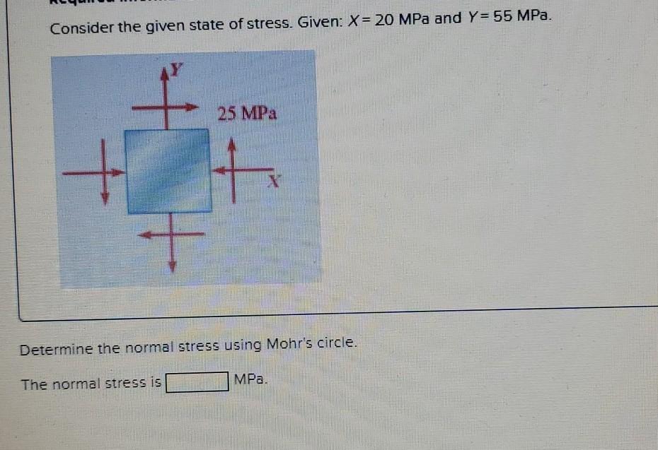 Solved Consider the given state of stress. Given: X= 20 MPa | Chegg.com