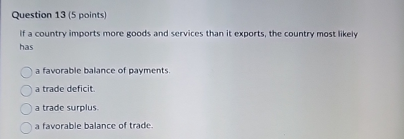 Solved Question 13 (5 ﻿points)If a country imports more | Chegg.com