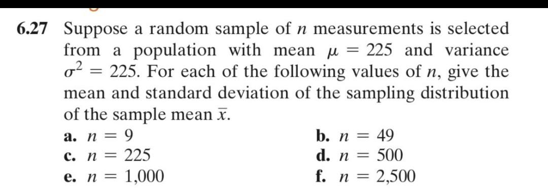 Solved .27 Suppose a random sample of n measurements is | Chegg.com