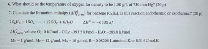 Solved 6. What should be the temperature of oxygen for | Chegg.com