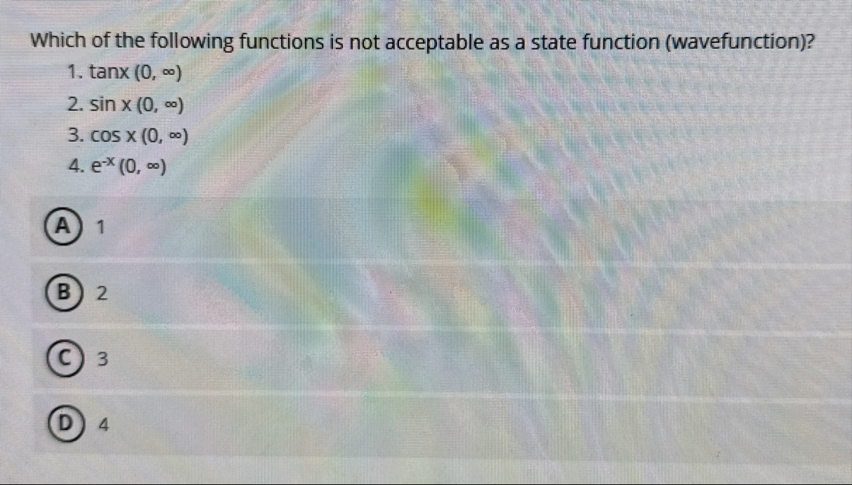 Solved Which of the following functions is not acceptable as | Chegg.com