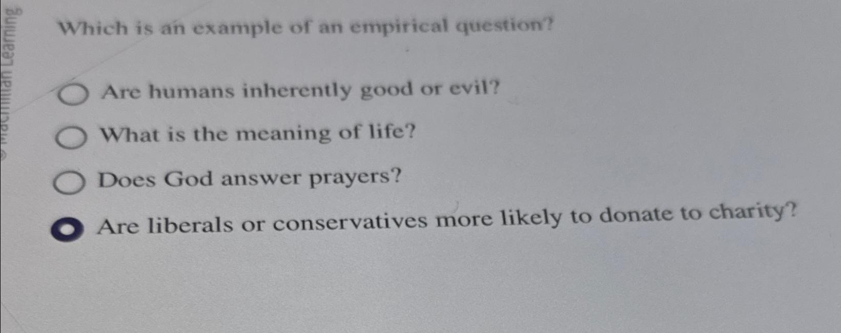 Solved Which is an example of an empirical question?Are | Chegg.com