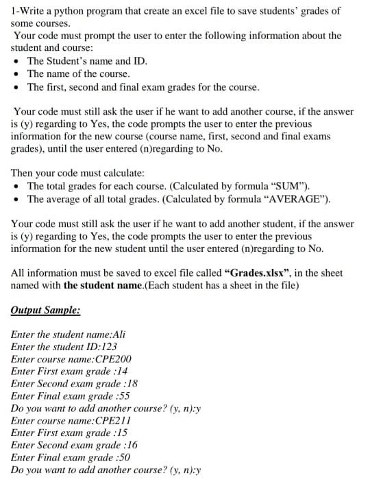 1-Write a python program that create an excel file to | Chegg.com