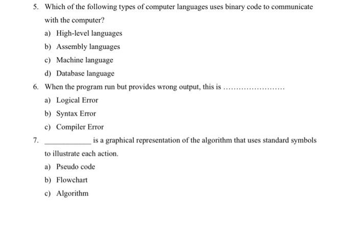 Solved 5. Which of the following types of computer languages | Chegg.com