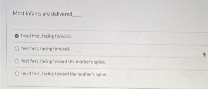 Solved Most infants are delivered head first, facing | Chegg.com
