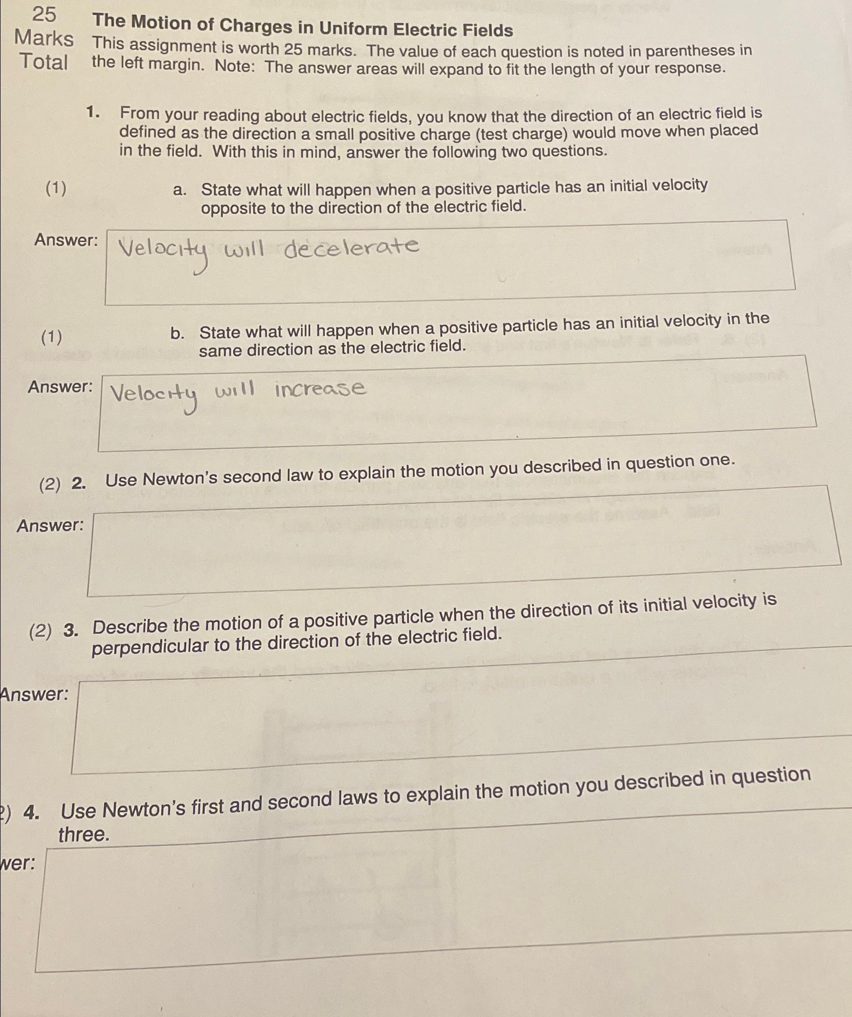 Solved 25 ﻿The Motion of Charges in Uniform Electric | Chegg.com