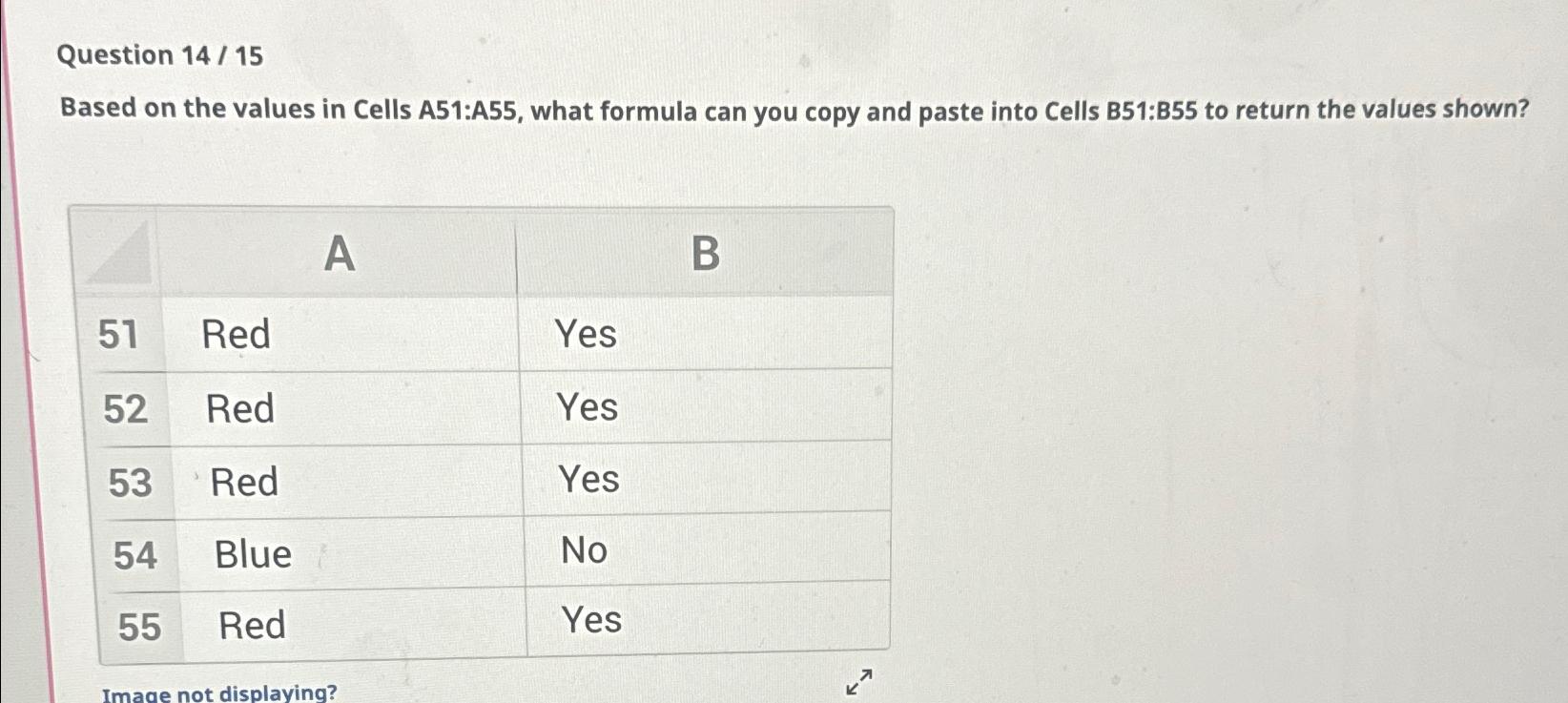 Solved Question 14 / 15Based on the values in Cells A51:A55, | Chegg.com