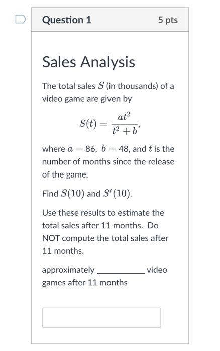 Solved Sales Analysis The total sales S (in thousands) of a | Chegg.com