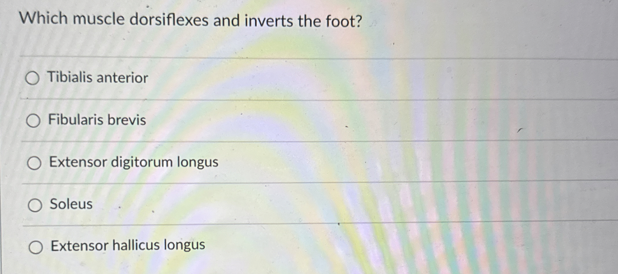Solved Which Muscle Dorsiflexes And Inverts The Chegg