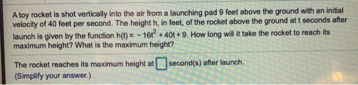 Solved A toy rocket is shot vertically into the air from a | Chegg.com