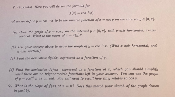 Solved 7 9 Points Here You Will Derive The Formula For Chegg Com