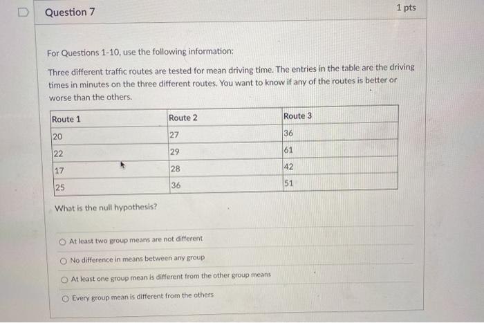 Solved Question 7 1 pts For Questions 1-10, use the | Chegg.com
