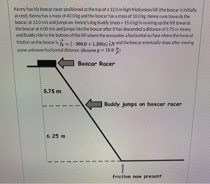 Solved Kenny has his boxcar racer positioned at the top of a | Chegg.com