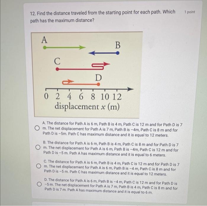 Solved 12. Find the distance traveled from the starting | Chegg.com