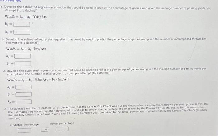Solved Develop the estimated regression equation that could | Chegg.com