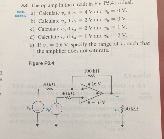 Solved 5 4 The Op Amp In The Circuit In Fig P5 4 Is Idea Chegg Com