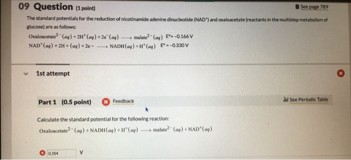 Solved 09 Question (1 point) See page 789 The standard | Chegg.com