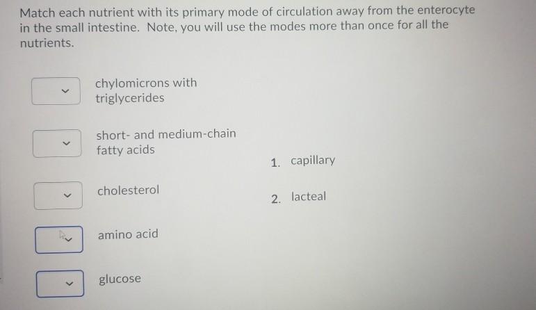 Solved Match each nutrient with its primary mode of | Chegg.com