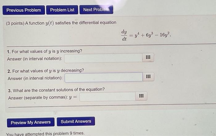 Solved 3 Points A Function Y T Satisfies The Differential