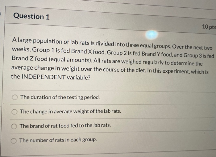 Solved Question 1 10 pts A large population of lab rats is | Chegg.com
