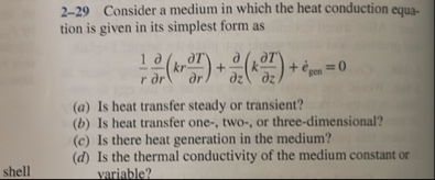 Solved 2-29 ﻿Consider a medium in which the heat conduction | Chegg.com