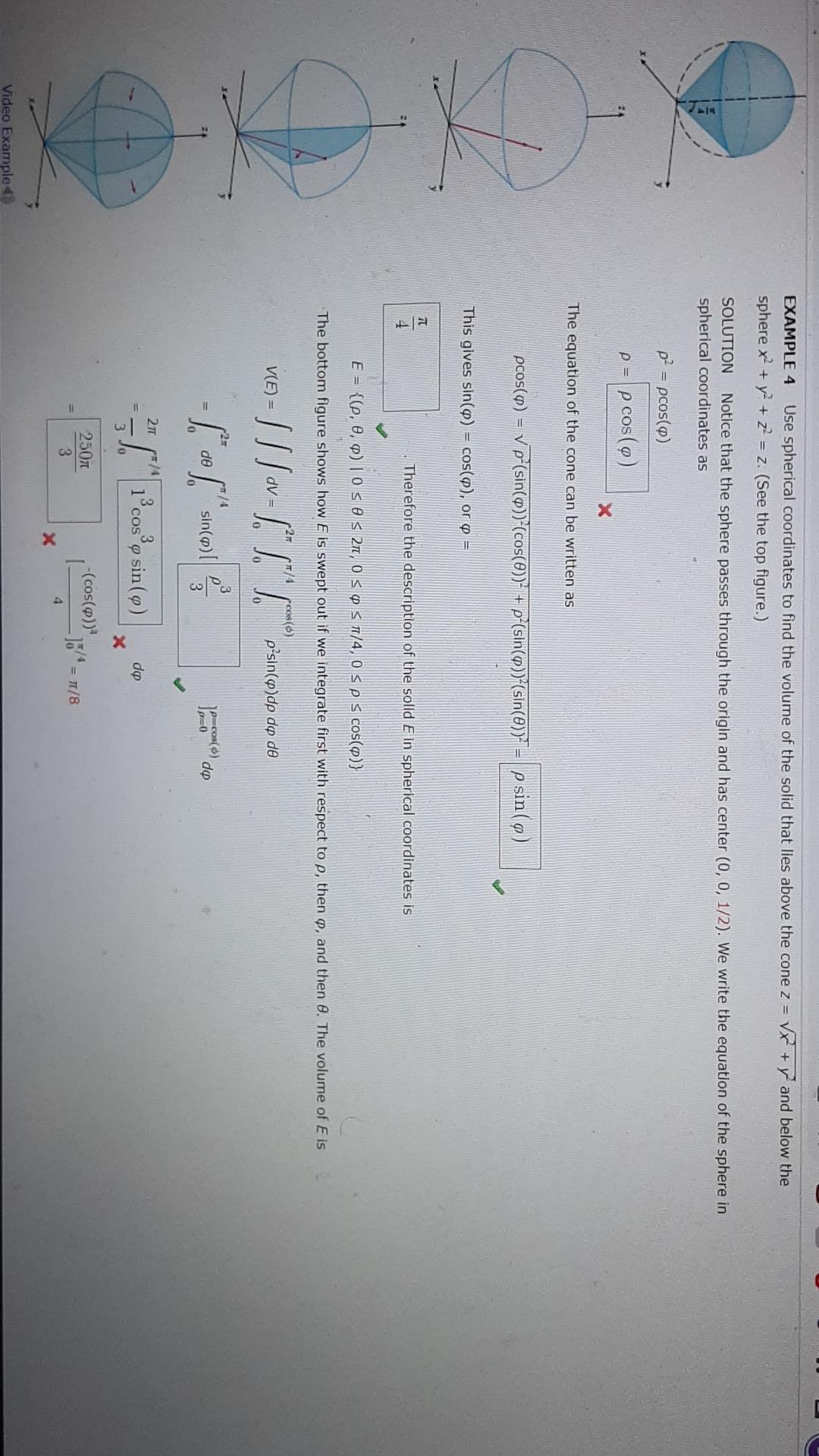 Solved EXAMPLE 4 Use Spherical Coordinates To Find The | Chegg.com