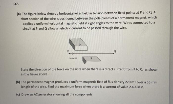 Solved Q7. (a) The figure below shows a horizontal wire, | Chegg.com