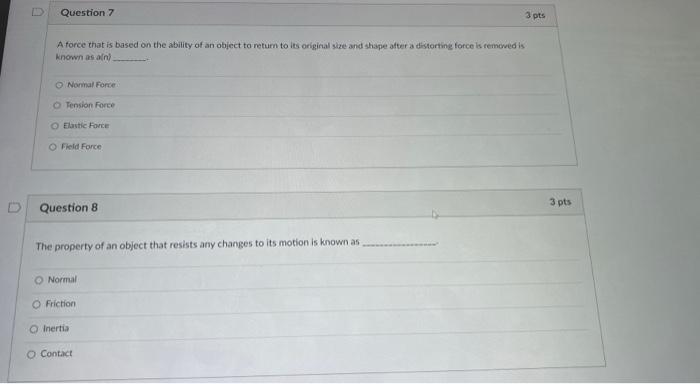 Solved A force that is based on the ability of an object to | Chegg.com