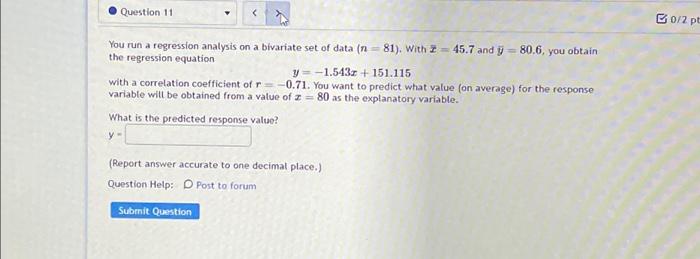 Solved Question 11 You run a regression analysis on a | Chegg.com
