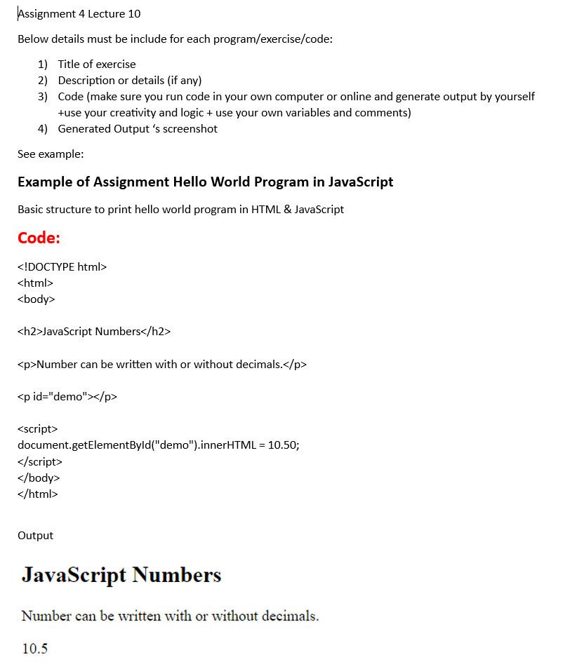 Solved Example of Assignment Hello World Program in | Chegg.com