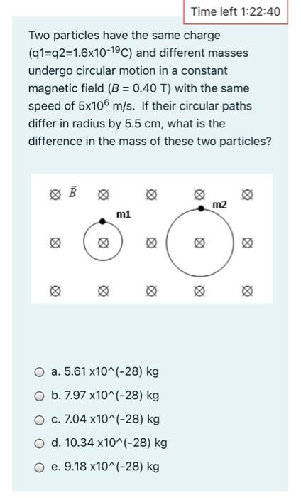 Solved Time left 1:22:40 Two particles have the same charge | Chegg.com
