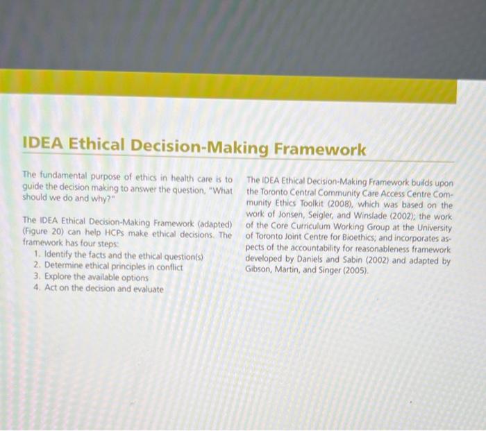 Solved 8. Use the IDEA Ethical Decision-Making Framework on | Chegg.com