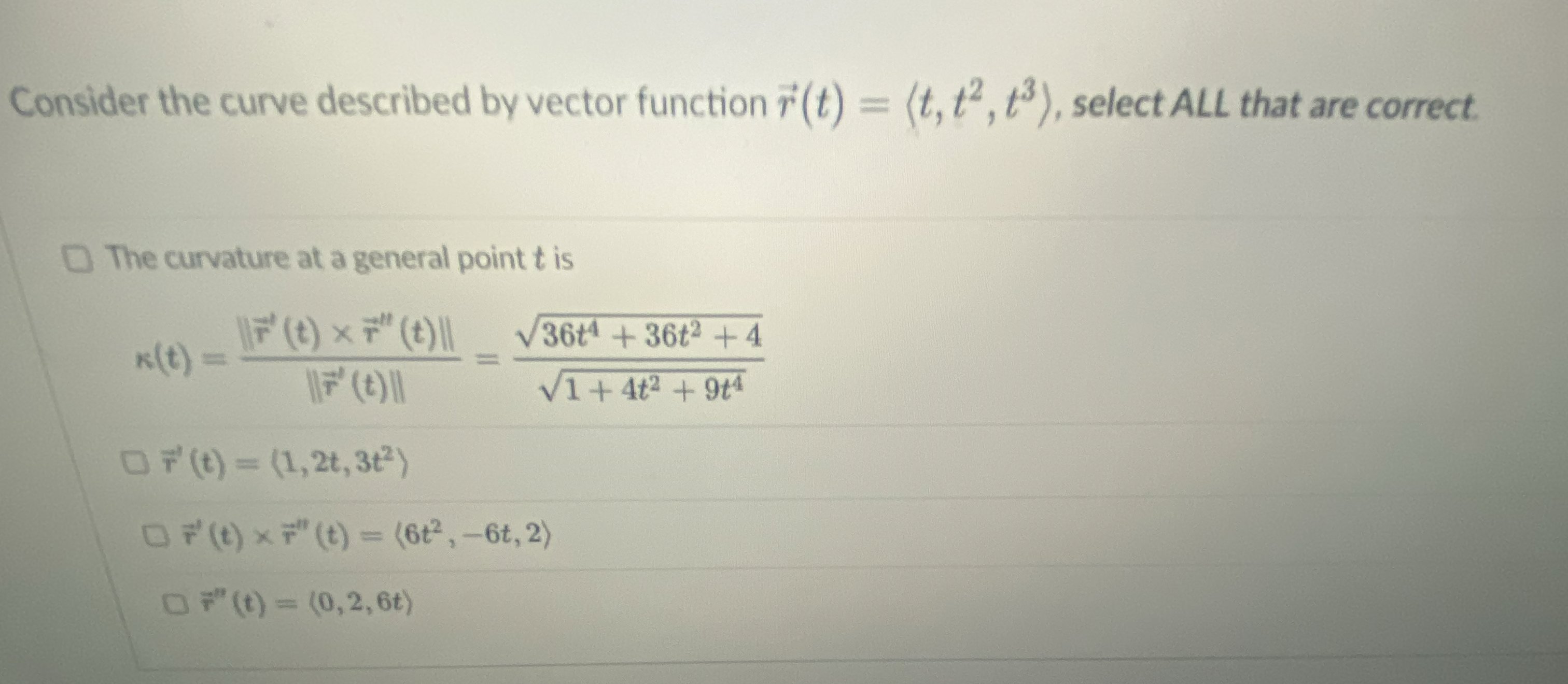 Solved Consider the curve described by vector function | Chegg.com