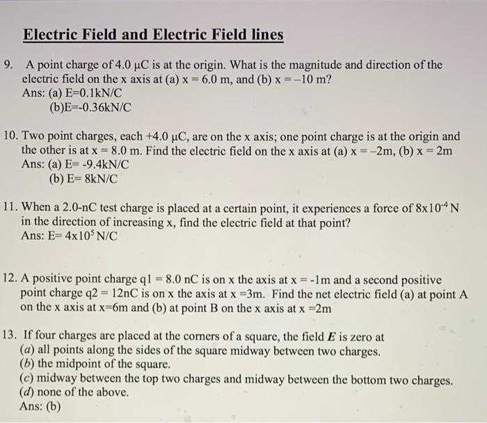 Solved Electric Field and Electric Field lines 9. A point | Chegg.com