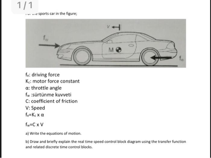 Solved 1/1 sports car in the figure; 1 f M fe driving
